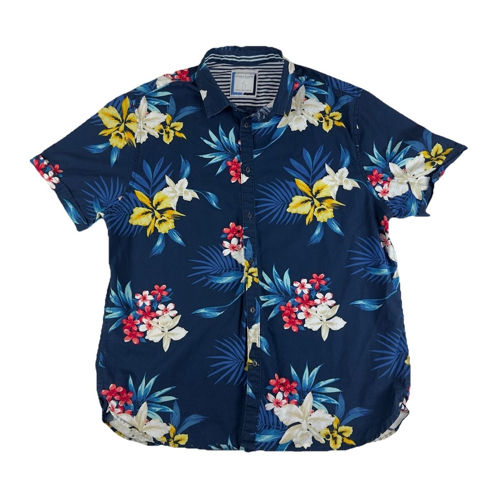 Denim & Flower  Ricky Singh Men Blue Floral Hawaiian Shirt Sz XL 100% Cotton